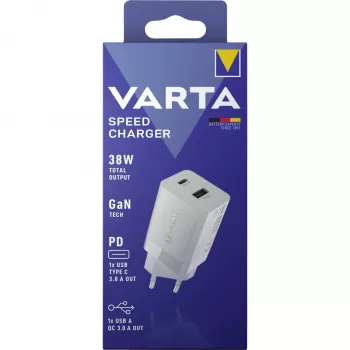 Varta Speed Charger 38 W GaN USB-C PD 20 W + USB-A 18 W Ladegerät, Weiß