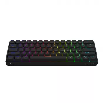Mechanische Gaming-Tastatur SAVIO BLACKOUT X2 PEACH — 61 Tasten 60 % QWERTZ, RGB LED, Hot-Swap, USB Typ-A/Typ-C, abnehmbares Kabel