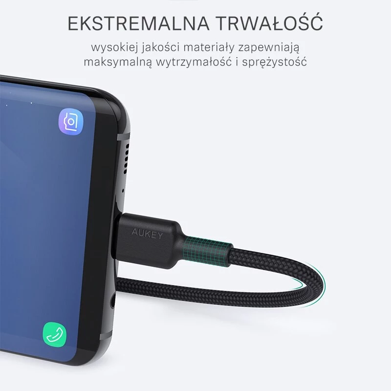 Aukey CB-CA2 OEM USB-C-auf-USB-A-Kabel, Nylongeflecht, 2 m, schwarz