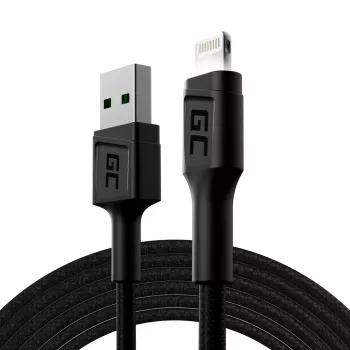 Lightning-auf-USB-A-Kabel Green Cell KABGC12, 2 m, Lightning – USB A, Schwarz