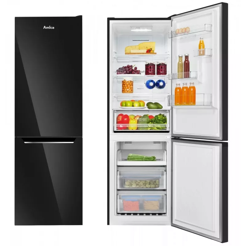 Amica FK3506D.2F(E) Kühl-Gefrierkombination, Gefrierfach unten, 226 l Kühlteil + 96 l Gefrierteil, Total No Frost, Energieklasse E, Schwarz