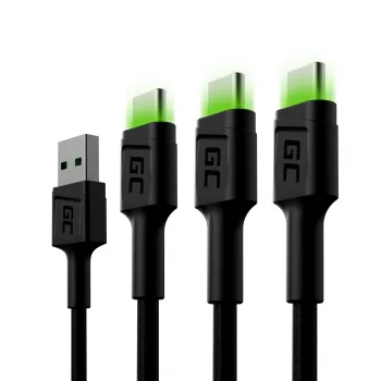USB-C-Kabel Green Cell KABGCSET02 1,2 m (USB-A auf USB-C, 2,4 A, 480 Mbit/s) 3er-Pack mit LED-Hintergrundbeleuchtung