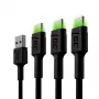 Green Cell Ray KABGCSET02 USB-A-auf-USB-C-Kabelset (3 Stk.), 1,2 m, 480 Mbit/s, grüne LED-Beleuchtung