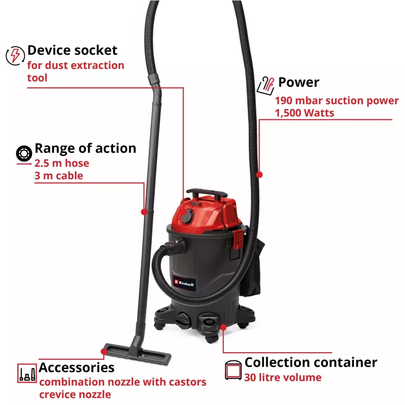 Einhell TC-VC 1930 A Nass-/Trockensauger, rot/schwarz