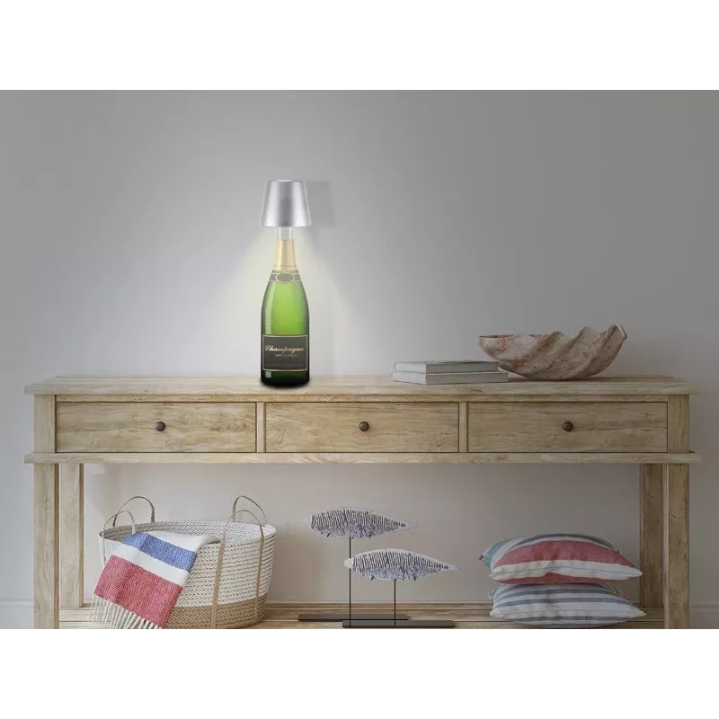 Beper P201UTP117 aufladbare LED-Tischlampe, 1,5 W, Touch-Schalter, dimmbar, 33-mm-Flaschenadapter, wasserbeständig, silber