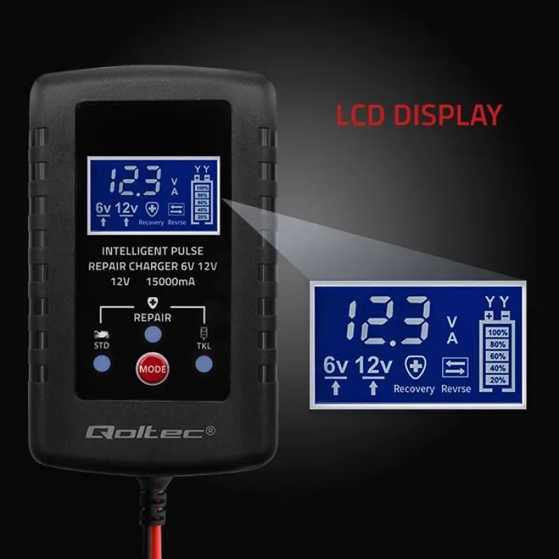 Batterieladegerät QOLTEC 52426 für AGM-/GEL-/Standard-Batterien 6V/12V 2A mit LED-Anzeige