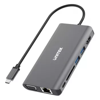UNITEK uHUB O8+ Kabelgebundener USB 3.2 Gen 1 Type-C Hub, Grau, 100W Power Delivery