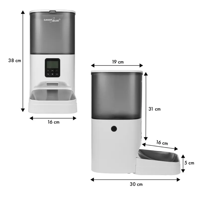 GreenBlue GB393 Automatischer Futterspender für Haustiere, 6 l, USB 5V/1A, Weiß