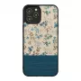 Handyhülle man and wood für iPhone 12 / 12 Pro — blaue Blume auf schwarz