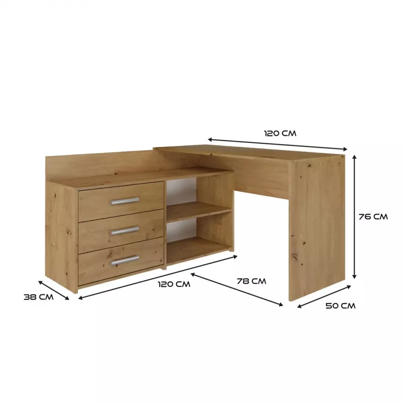 Corner-Computer-Schreibtisch Top e Shop DANY ARTISAN KPL, L-förmig, Spanplatte, Eichefarben