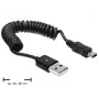 DeLOCK 83164 USB 2.0 Spiralkabel, USB-A auf Mini-USB B, 0,6 m, Schwarz