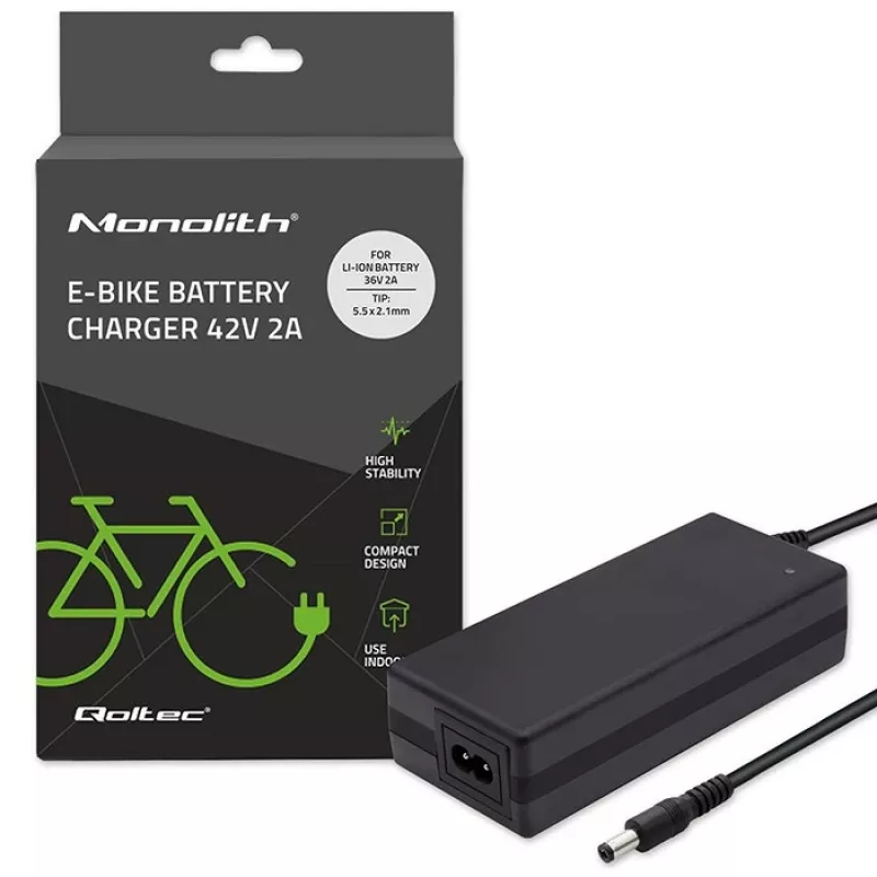 Qoltec 50761 Ladegerät für E-Bike-Akkus 36V | 42V | 2A | 5,5*2,5