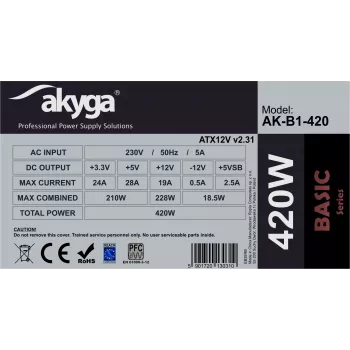 Akyga Basic AK-B1-420 ATX-Netzteil 420 W, 120-mm-Lüfter, passive PFC, Grau