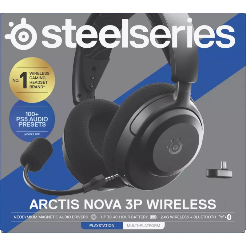 SteelSeries Arctis Nova 3P Wireless kabelloses Gaming-Headset, Bluetooth/2,4 GHz, schwarz