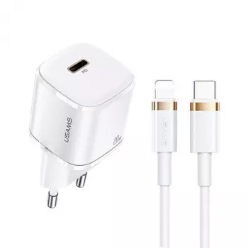 USAMS T36 Mini USB-C Netzladegerät, 20 W, PD 3.0, mit 1 m USB-C-auf-Lightning-Kabel