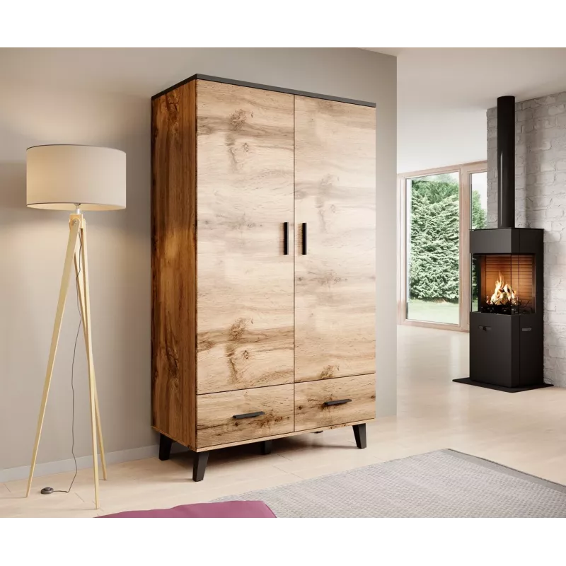 Cama Meble LOTTA 2D2D Kleiderschrank, Eiche Wotan + Schwarz matt