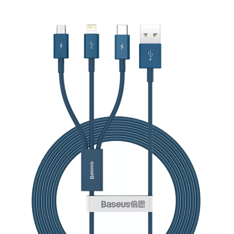 USB-Kabel 3in1 Baseus Superior Series, USB auf Micro-USB / USB-C / Lightning, 3,5 A, 1,5 m (blau)