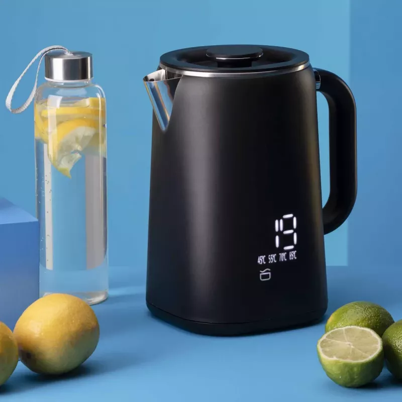 Jata JEHA1575 Wasserkocher, 1,7 l, 1500 W, 5 Temperaturstufen, Schwarz/Edelstahl