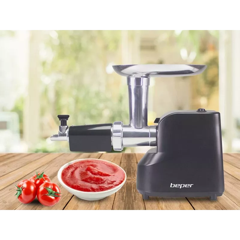 Beper P102ROB200 elektrischer Fleischwolf mit Tomatenpresse, 1200 W, Schwarz