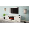 TV-Schrank mit elektrischem Kamin Cama Meble GRANERO Modell RTV GRANERO + KOM B/B, 200 x 56,7 x 35 cm, Weiß/Hochglanzweiß, 2 Türen, 2 Einlegeböden, MDF/Spanplatte