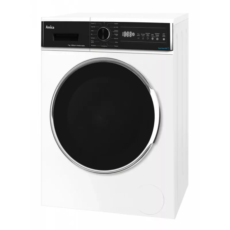 Amica WA3S712BLiSHB freistehende Frontlader-Waschmaschine, 7 kg, 1200 U/min, 15 Programme, Energieklasse B, weiß