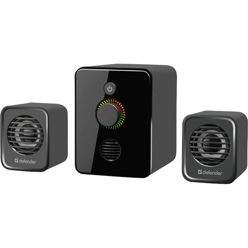 Defender V12 65212 2.1 Computer-Lautsprecher, 11 W, 5-W-Subwoofer, USB-Stromversorgung, LED-Beleuchtung, schwarz, 115 x 130 x 223 mm