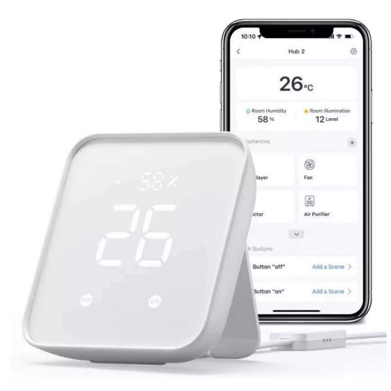 SwitchBot Hub 2 W3202100 Smart-Home-Hub, IR-Sender, Thermo-Hygrometer, weiß