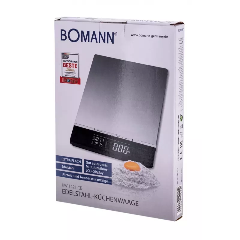 Bomann KW 1421 CB Küchenwaage, LCD-Display, Edelstahl, 160 x 230 x 18 mm, AAA, Schwarz (614211)