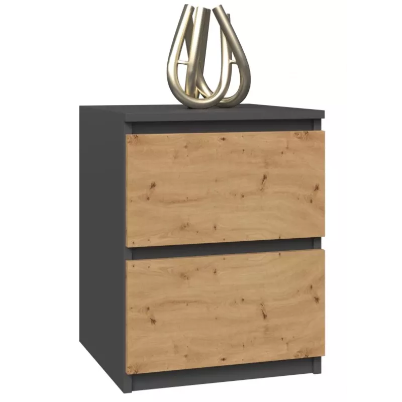 Topeshop W2 ANTRACYT/ARTISAN nightstand/Nachttisch 2 Schublade(s) Anthrazit, Eiche