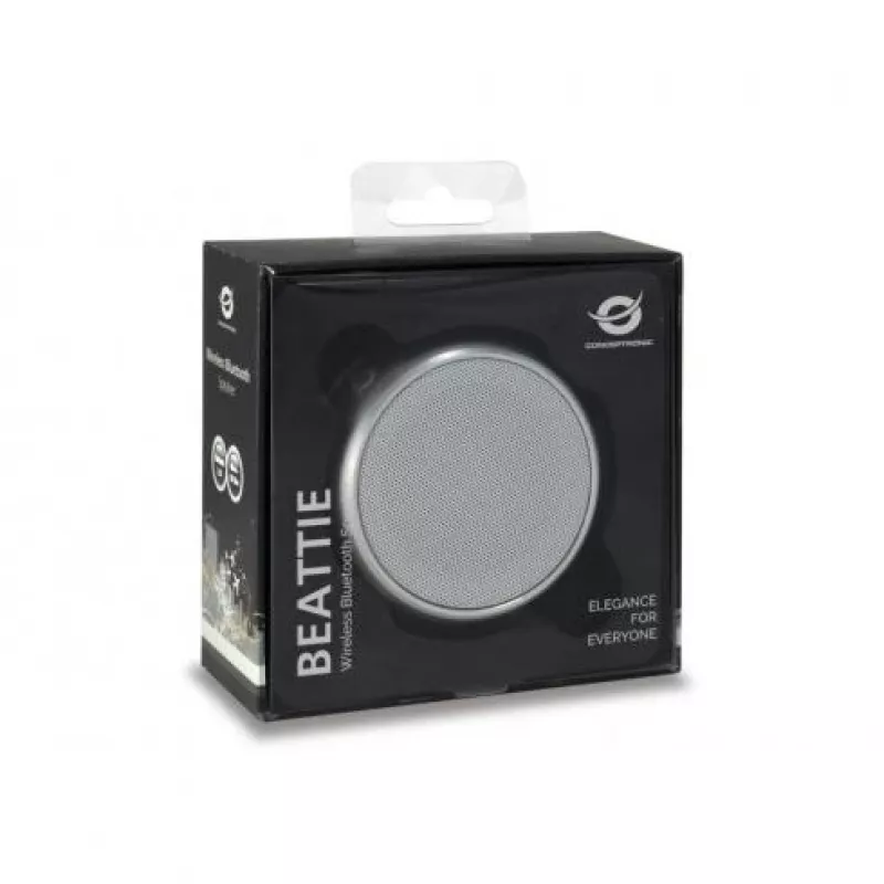 Conceptronic BEATTIE 01S kabelloser Bluetooth-Lautsprecher, 3 W, Bluetooth 3.0+HS, integriertes Mikrofon, microSD, Micro-USB, Silber