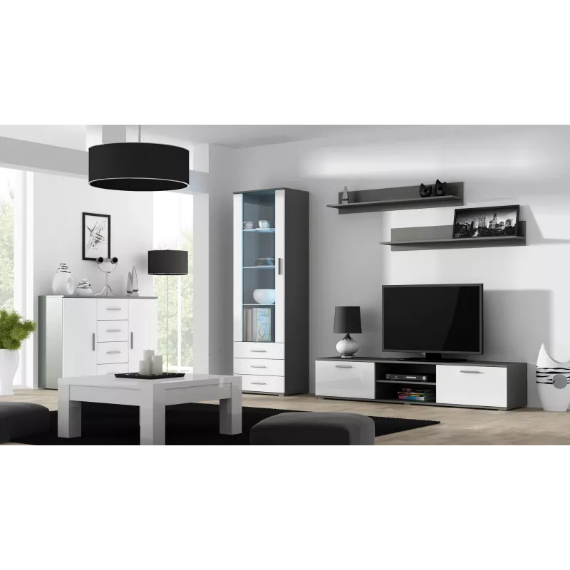 Cama Meble UNI Wohnzimmer-Sideboard, grau/weiß Hochglanz