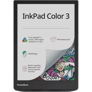 PocketBook InkPad Color 3 Stormy Sea. Display-Diagonale: 19,8 cm (7,8 inch), Technologie: E Ink. Unterstützte Dokumentformate: ACSM, AZW, AZW3, CBR, CBZ, CHM, DOC,