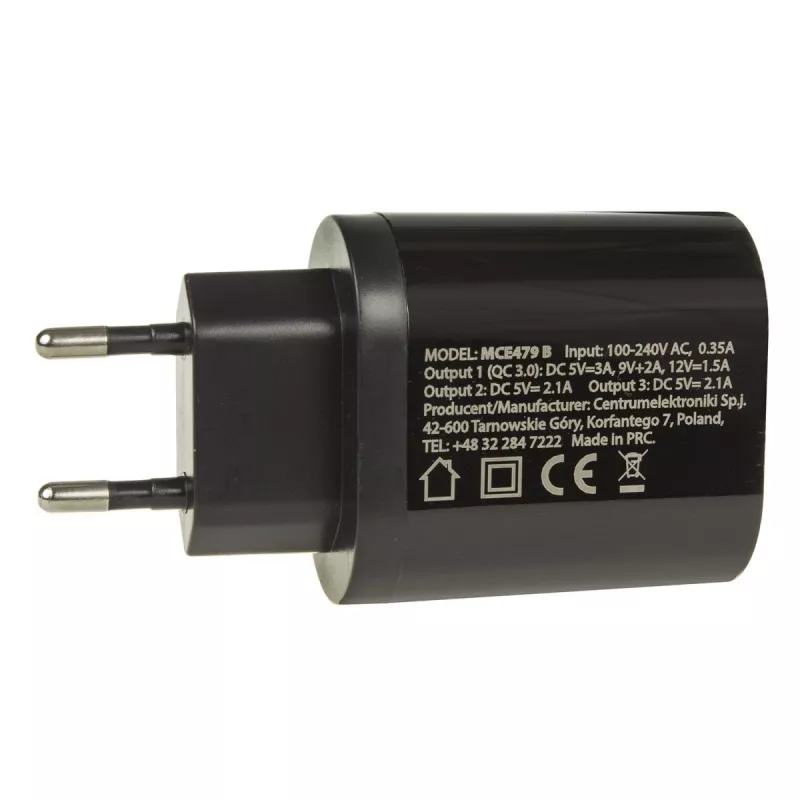 USB-Wandladegerät MACLEAN MCE479B — 3x USB-Anschlüsse, 18W Gesamtleistung, kompakt