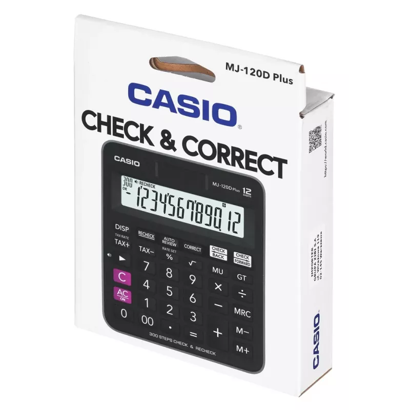 Casio MJ-120D Plus Tischrechner, 12-stellig, Batterie/Solar, Schwarz