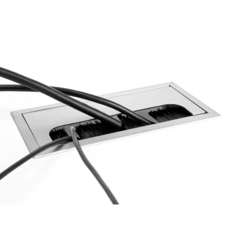 DeLOCK Kabeldurchführung für Tischmontage mit Bürste 80x80x28mm silber