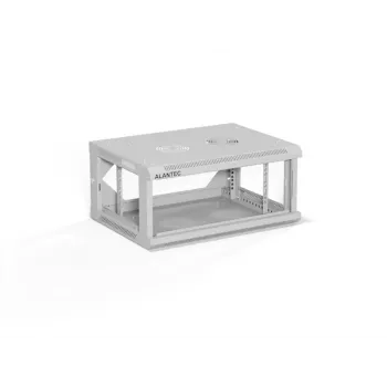 Wandmontierbarer 19-Zoll-4U-Netzwerkschrank Alantec 600 x 450 mm mit einzelner Glastür, abnehmbaren vollständigen Rück- und Seitenwänden