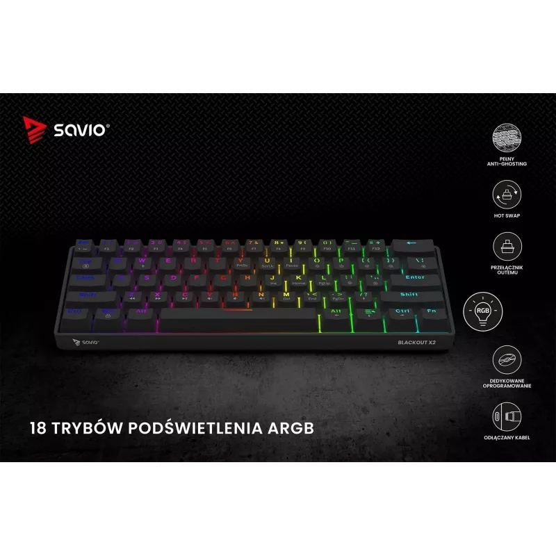 SAVIO BLACKOUT X2 Mechanische Tastatur OUTEMU Red, Hot Swap