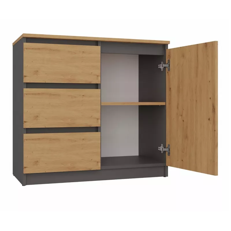 Kommode Top e Shop Topeshop 1D3S ANT/ART BA KPL — Anthrazit und Eiche, 3 Schubladen, Spanplattenkorpus