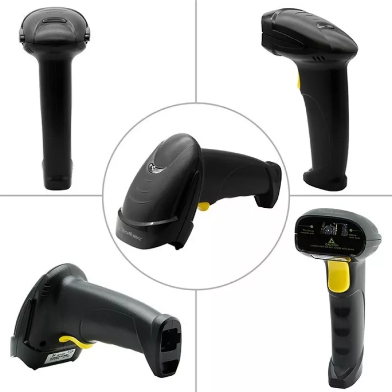 Qoltec 50853 Hand-Laser-Barcodescanner 1D/2D, kabelgebunden USB, 1,65 m Kabel, 97x65x167 mm, 105 g, Schwarz