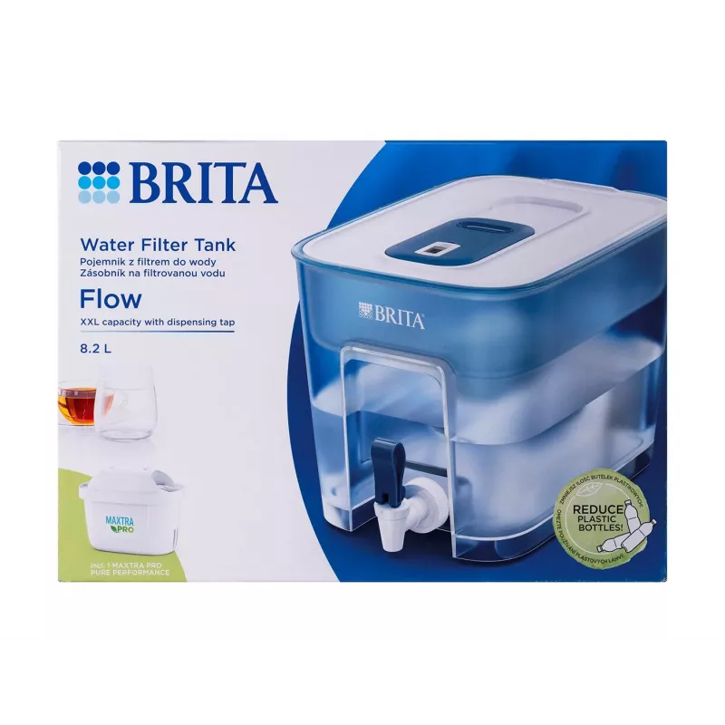 BRITA Flow 1052805 Wasserfilter-Spender mit MAXTRA PRO Pure Performance Kartusche, 8,2 l (5,2 l gefiltert), Blau
