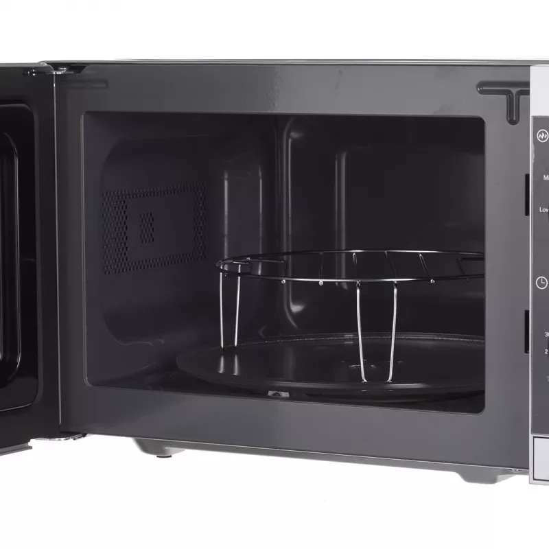 Sharp YC-MG01E-S Mikrowelle mit Grillfunktion, 20 l, 800 W, freistehend, Silber/Schwarz