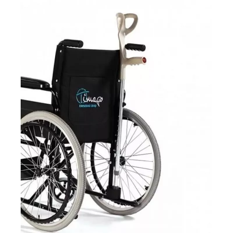 Stockhalter für Krücken, am Rollstuhl montierbar