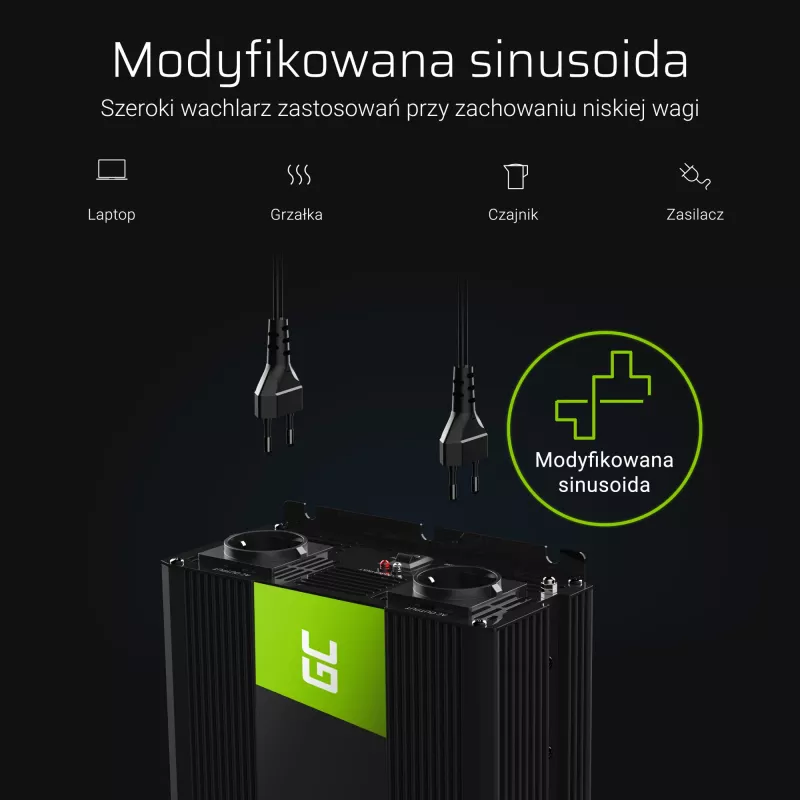 Wechselrichter Green Cell INV10 2000 W, 12 V DC auf 230 V AC, Typ-C-Ausgang, 50 Hz, schwarz