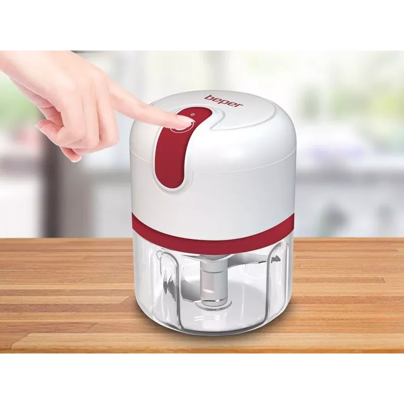 Beper P102ROB050 USB-wiederaufladbarer Zerkleinerer, 0,25 L, 30 W, Weiß/Rot