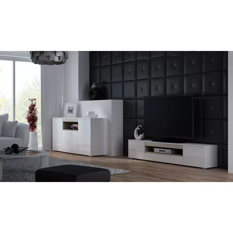Cama Meble VIVA 150 Sideboard, weiß/weiß Hochglanz + Sonoma-Eiche
