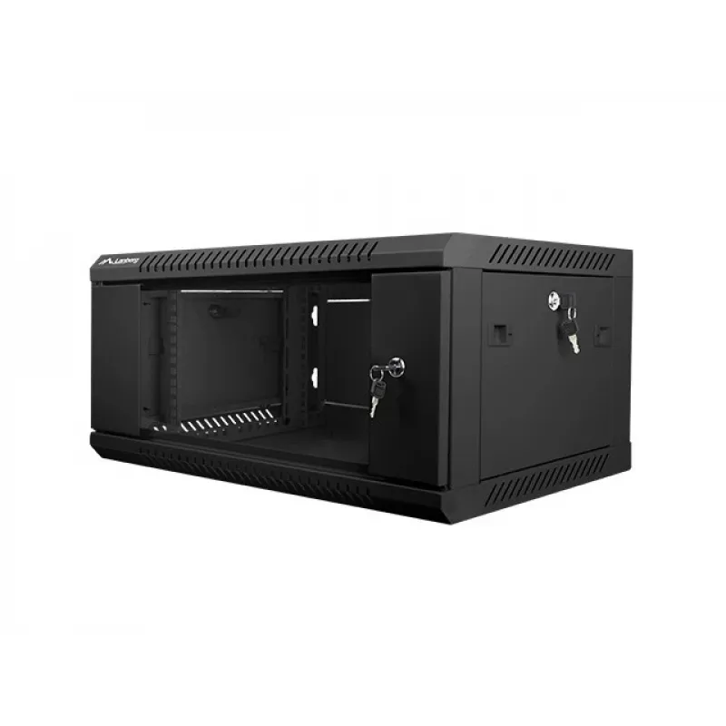 Lanberg WF01-6404-10B 19-Zoll-4HE-Wandgehäuse (Rack), 600x450 mm, Tür aus gehärtetem Glas, zerlegt (Flat Pack), IP20, 60 kg, Schwarz RAL 9004