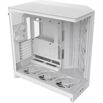 PC Midi Tower Gehäuse NZXT H9 Flow RGB+ — Weiß, unterstützt ATX/EATX/Micro-ITX, gehärtetes Glas, 3x140 mm vorne + 1x120 mm hinten Lüfter