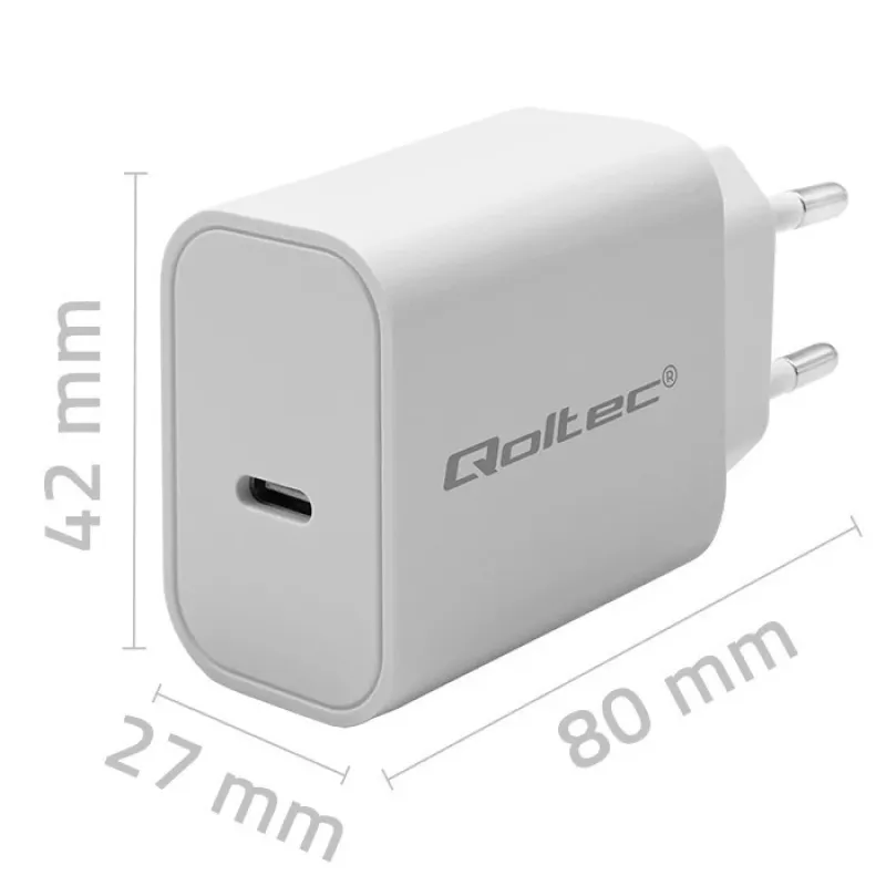 QOLTEC Super Quick PD-Ladegerät 20W USB-C (5V/12V) – Tragbares Schnellladegerät