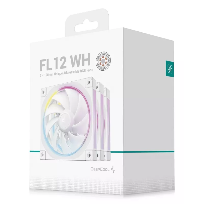 DeepCool FL12 WH 3-in-1 120-mm-Gehäuselüfter (3 Stück), 2150 U/min, fluiddynamisches Lager, 4-Pin-PWM, Weiß