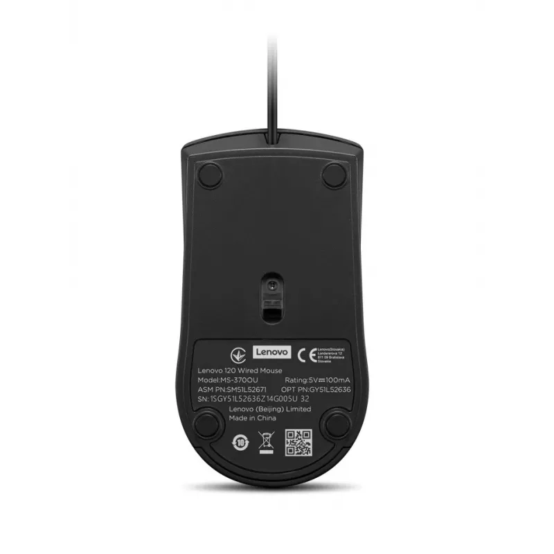 Lenovo 120 GY51L52636 kabelgebundene optische Maus, USB-A, 3 Tasten, 1,5 m Kabel, schwarz